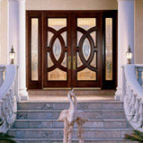IWP Custom Wood 252 Mahogany Doors and Sidelights, with Merlot finish, A Glass and Brass Caming